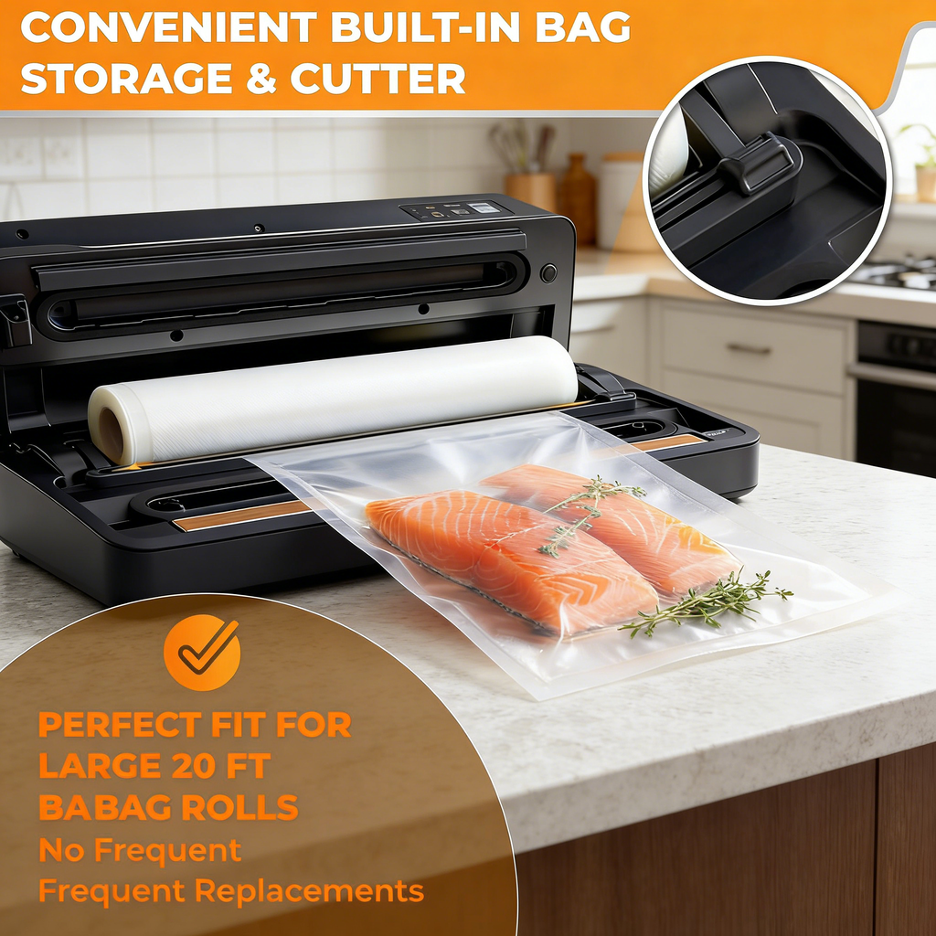 Food Vacuum Sealer Machine with Bag Storage & Cutter