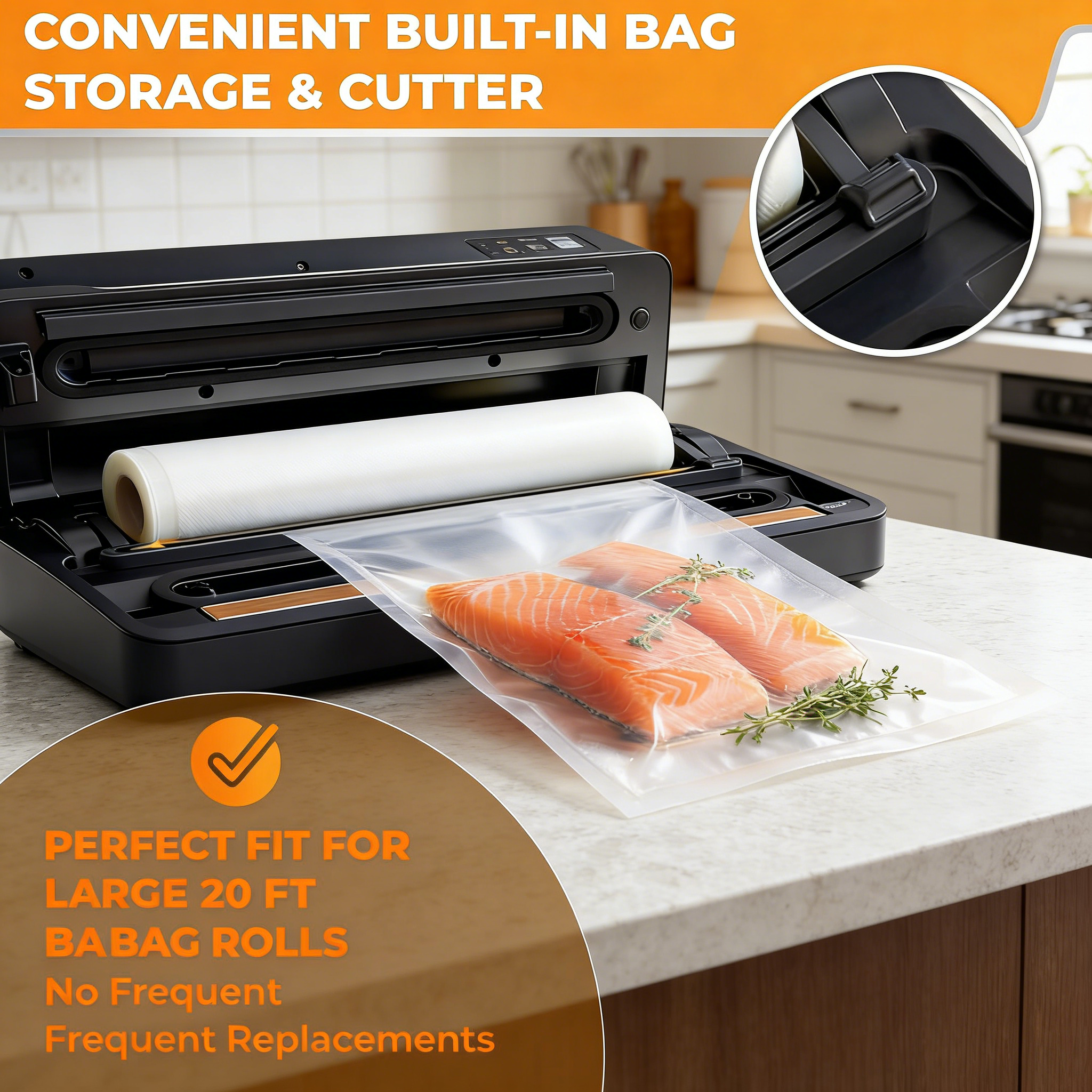 Food Vacuum Sealer Machine with Bag Storage & Cutter