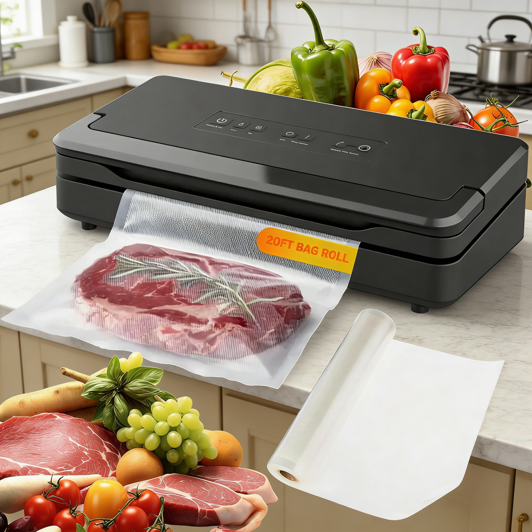Food Vacuum Sealer Machine with Bag Storage & Cutter