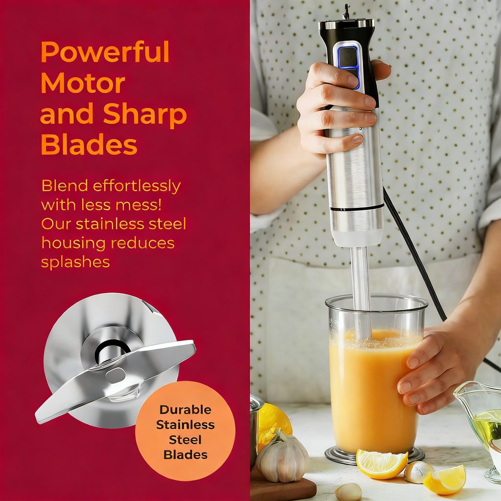 3-in-1 8-Speed Immersion Hand Blender with Turbo Mode