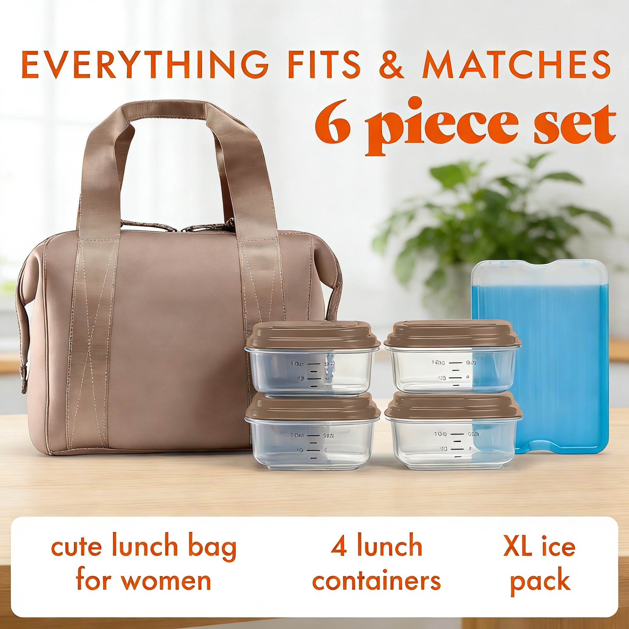 Expandable Neoprene Women’s Lunch Bag Set (6-Piece)