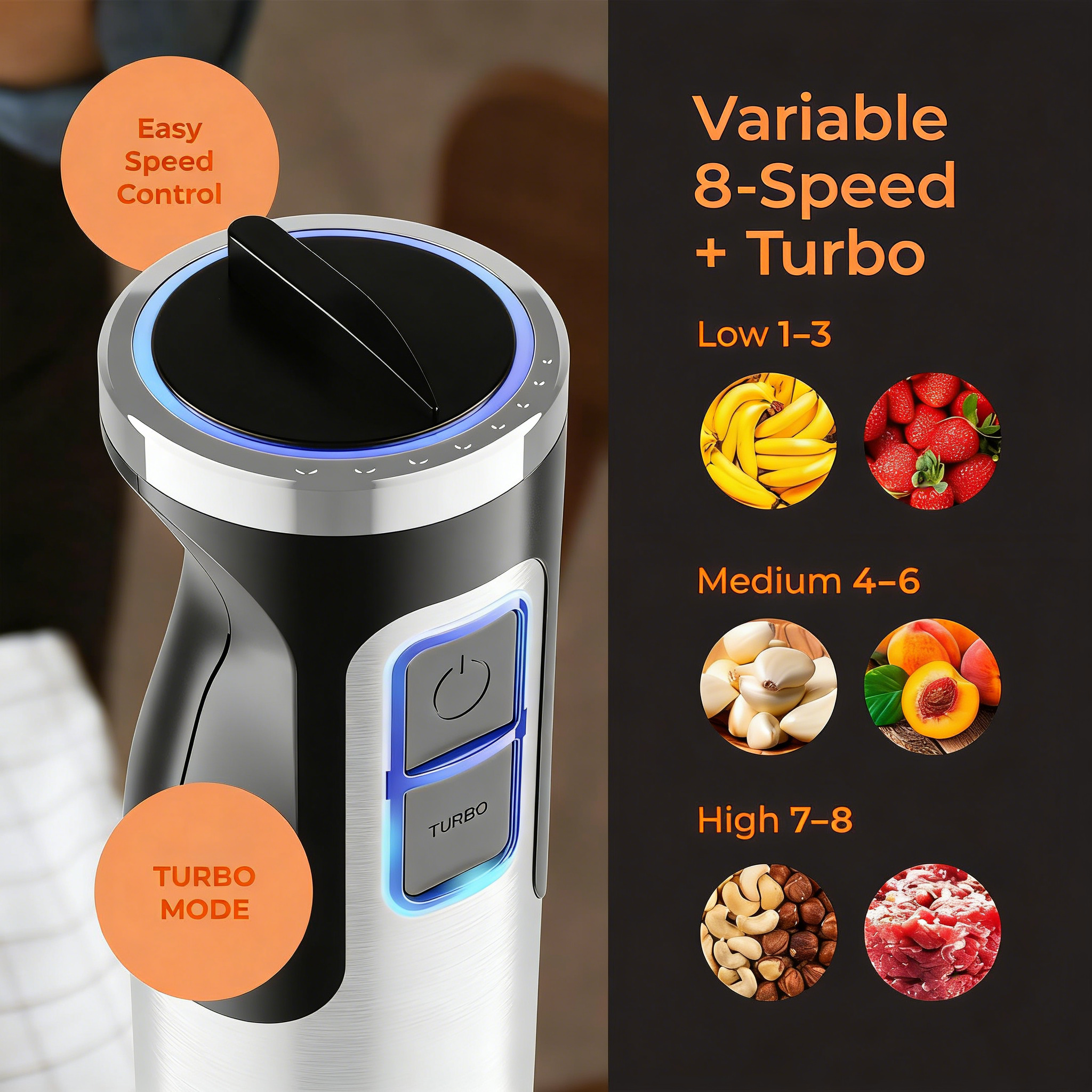 3-in-1 8-Speed Immersion Hand Blender with Turbo Mode